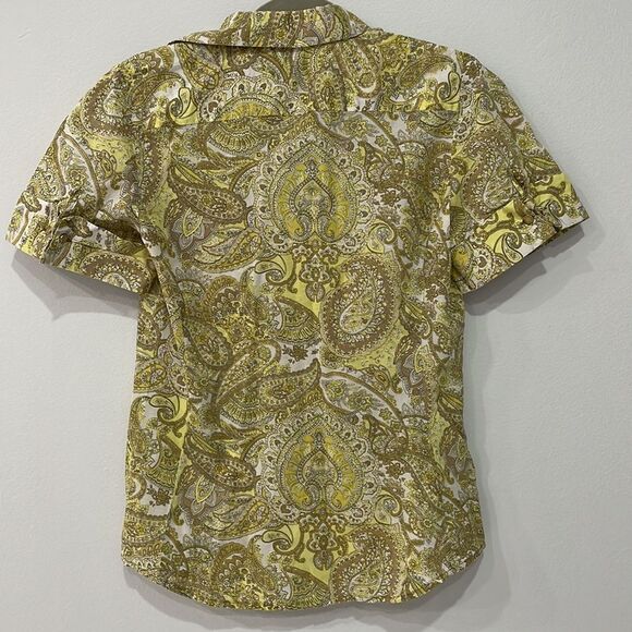Ann Taylor Women’s Size 6 Yellow Paisley￼ Short Sleeve Top 100% Cotton - Picture 3 of 8
